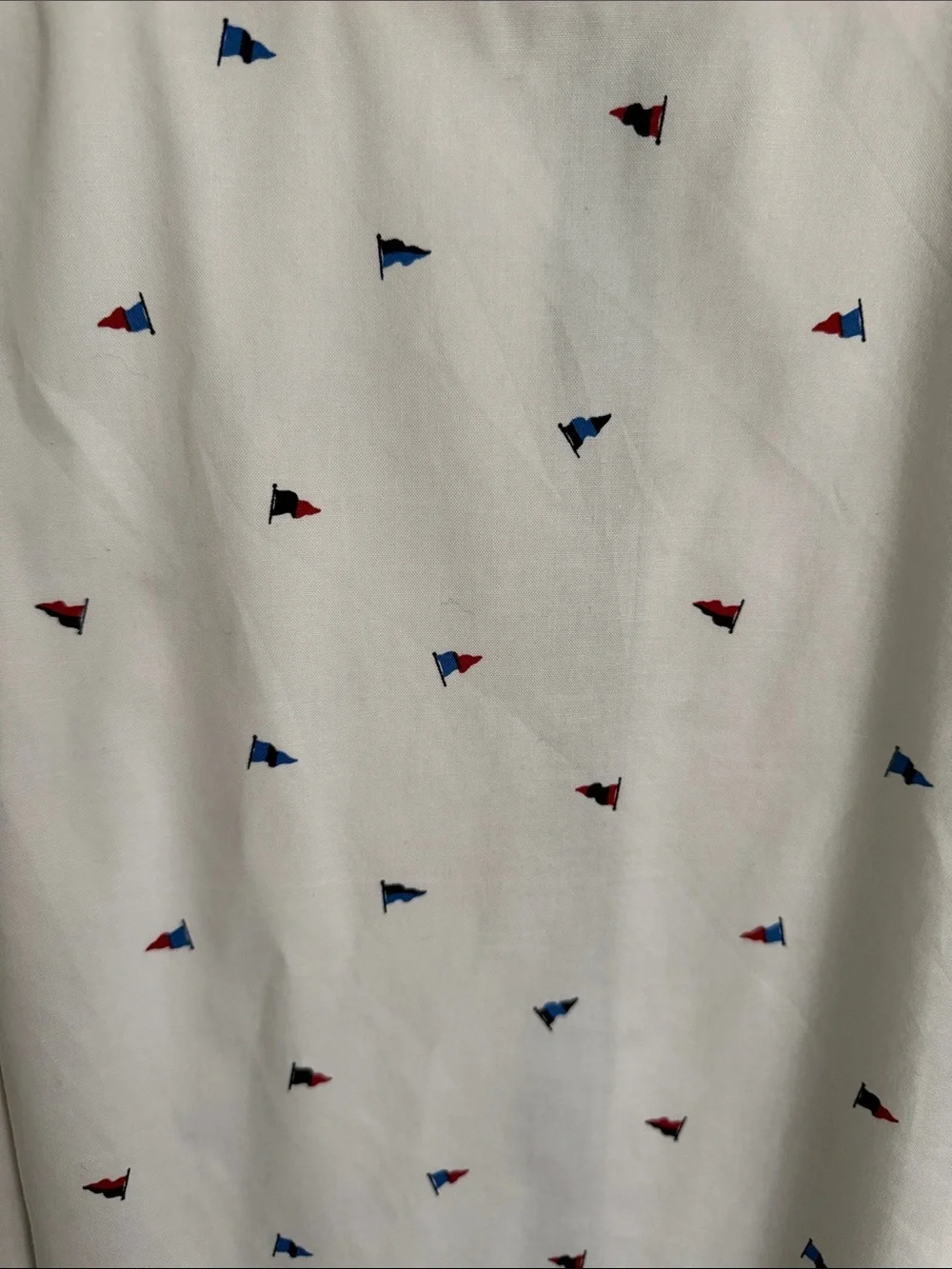 Nautica White Long-Sleeve Button-Down Shirt with Blue & Red Micro Flags
